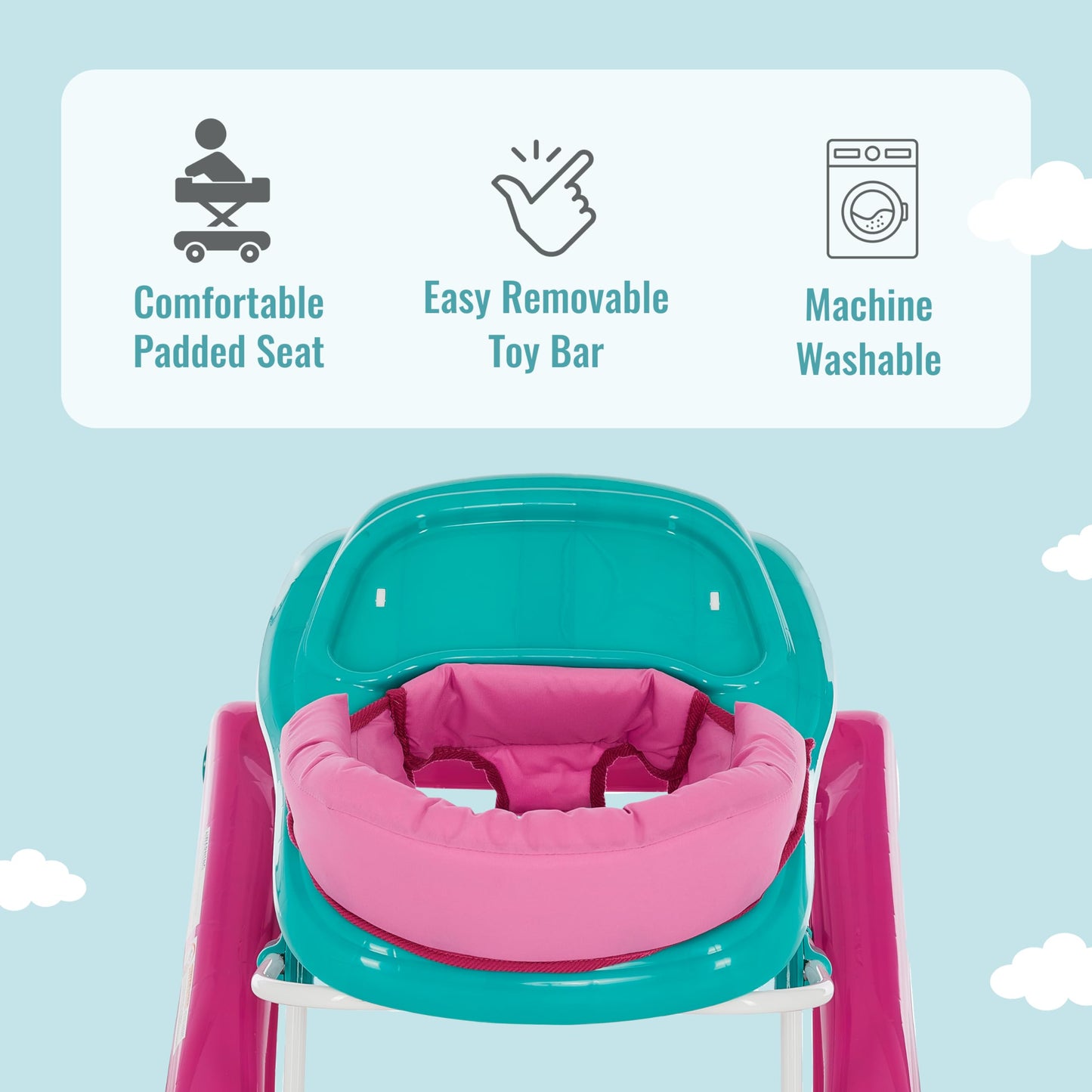 Dream On Me 2-In-1 Ava Baby Walker, Easy Convertible Baby Walker, Walk Behind, Height Adjustable Seat, Added Back Support, Detac