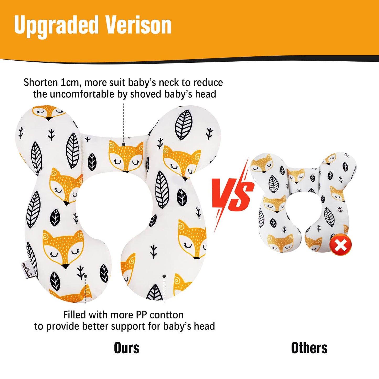 Kakiblin Baby Neck Pillow, Upgraded Baby Support Pillow For Head And Neck, Baby Neck Pillow For Car Seat,Pushchair,Travel(Yellow