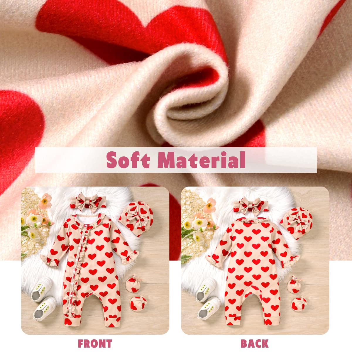 Aalizzwell Newborn Baby Girls Valentines Day Romper Infant Winter Clothes Coming Home Outfit Nb Heart Clothing Red