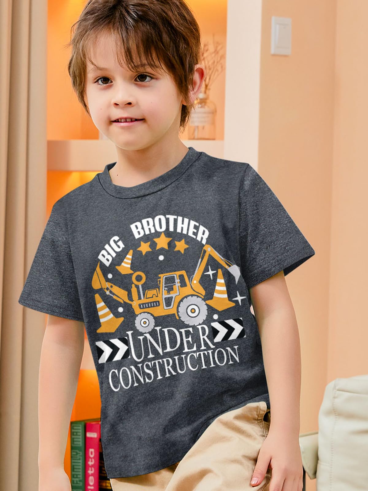 Funnycokid Big Brother Shirt 4T 3T Boys Promoted To Big Brother Backhoe Loader Construction Digging It T-Shirt Black Size 4 Preg