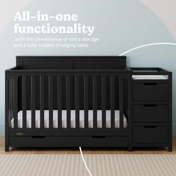 Graco Hadley 5-In-1 Convertible Crib And Changer With Drawer (Black) - Greenguard Gold Certified, Crib And Changing -Table Combo