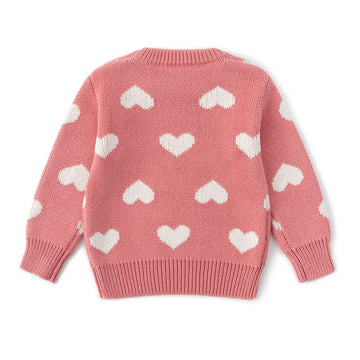 Simplee Kids Baby Girls' Valentine'S Sweater Pink Pullover Coat Cotton Sweater Patterns To Knit Heart For Autumn Fall And Winter
