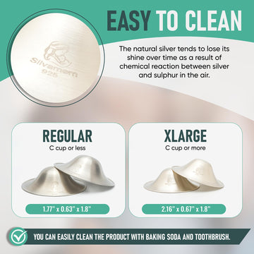 Silvamom Silver Nursing Cups - Reusable 925 Silver Nursing Covers For Sore Nipples, Postpartum Mom Breastfeeding Essentials, Soo