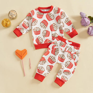 Adobabirl Toddler Baby Boy Valentines Day Outfit Letter Print Crewneck Sweatshirt And Pants Set Fall Winter Spring Clothes (Stud