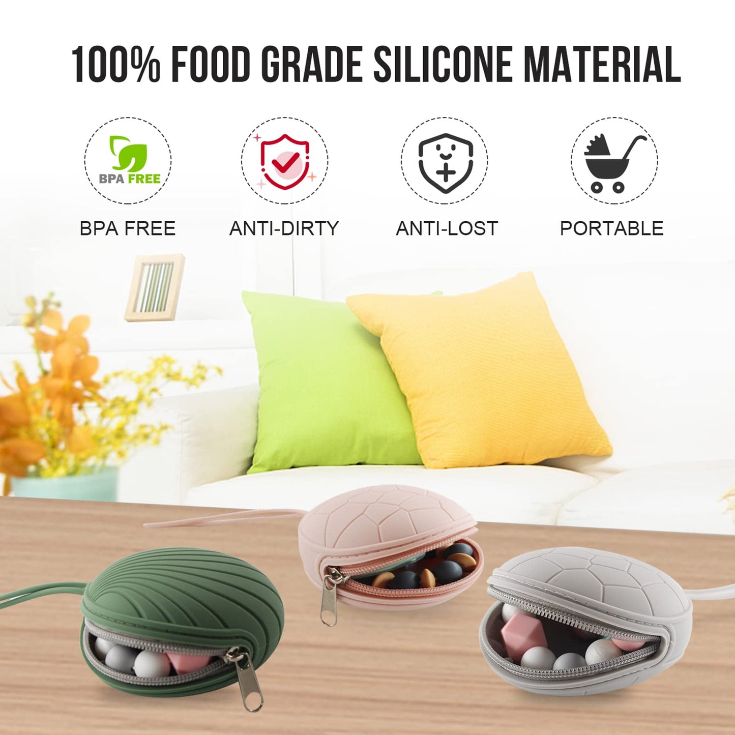 Smlpuame 4 Pack Pacifier Holder Case Set,2 Silicone Portable Pacifier Cover Pouch Bag For Diaper Bags Baby Carriage With 2 Trans