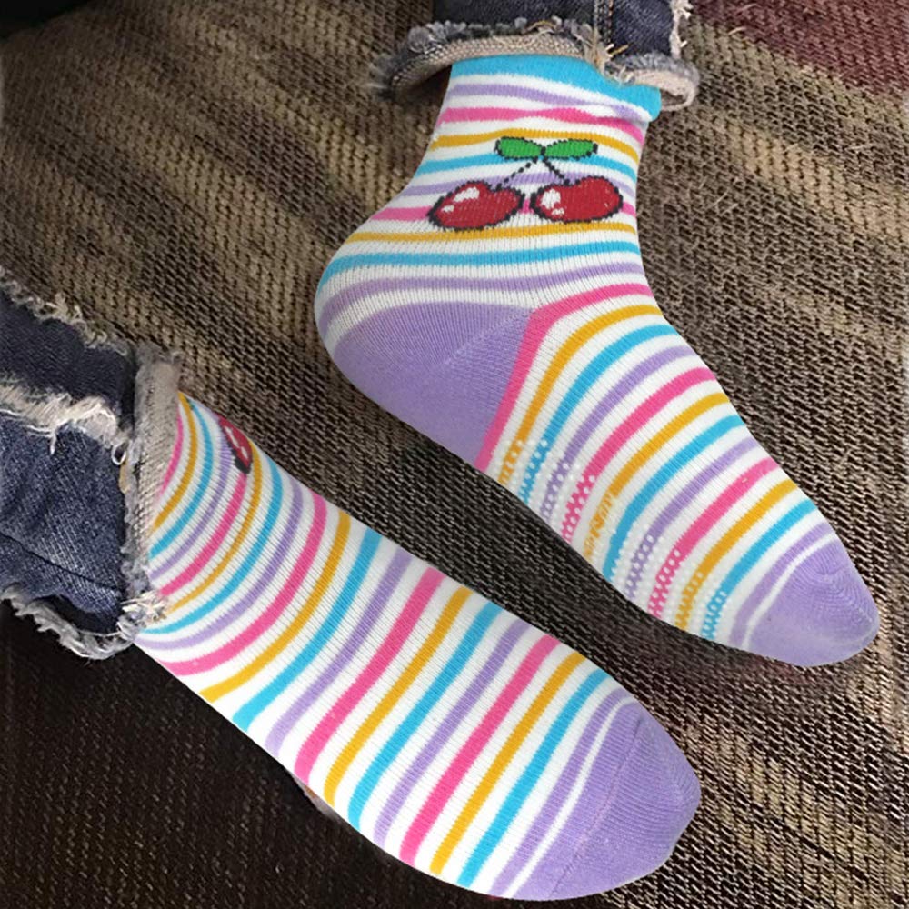 Tphon 12 Pairs Toddler Non Skid Socks With Grips Anti Slip Bottom, Cotton Non Slip Ankle Crew Socks For Boys, Girls, Kids(5-7Yea