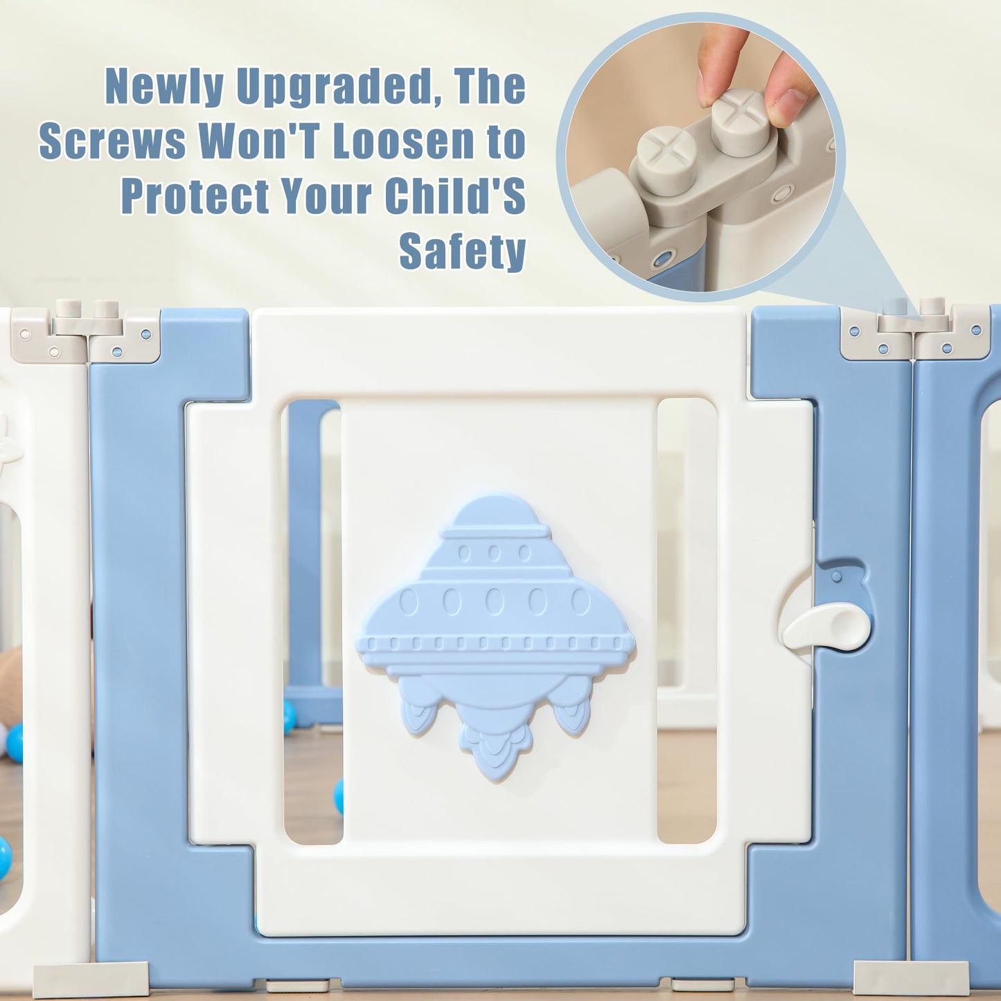 Baby Play Pen - 22 Panels Extra Large Playpen For Toddlers, Foldable Ufo, Adjustable Yard, Portable Fence - Blue