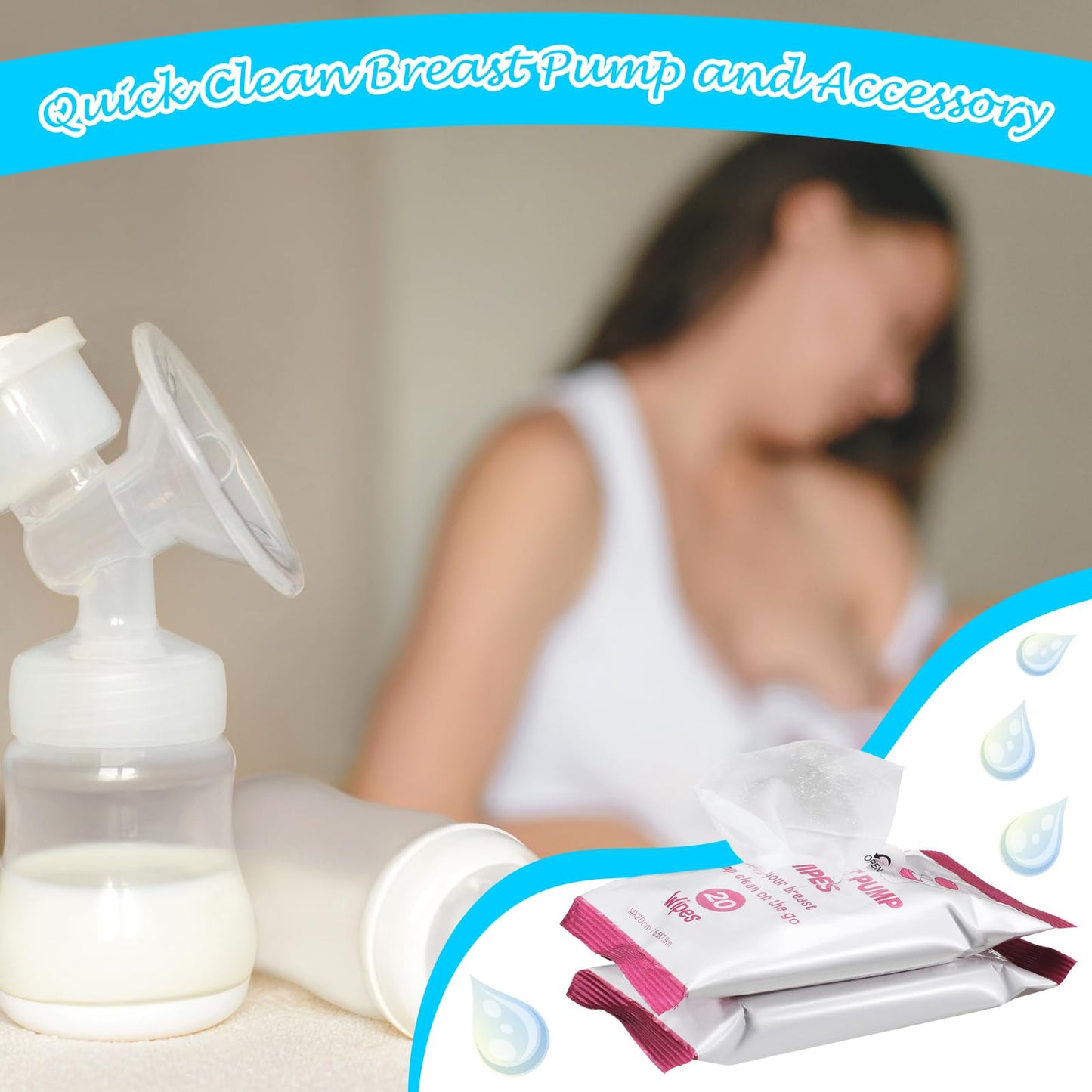 Threlaco 6 Pack 120 Count Breast Pump Wipes Quick Clean And Irritant Free Resealable Convenient Breast Pump Cleaning Wipes Hygie