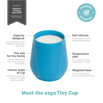 Ezpz Tiny Cup (Blue) - 100% Silicone Training Cup For Infants - 4 Months + - Designed By A Pediatric Feeding Specialist - Baby-L