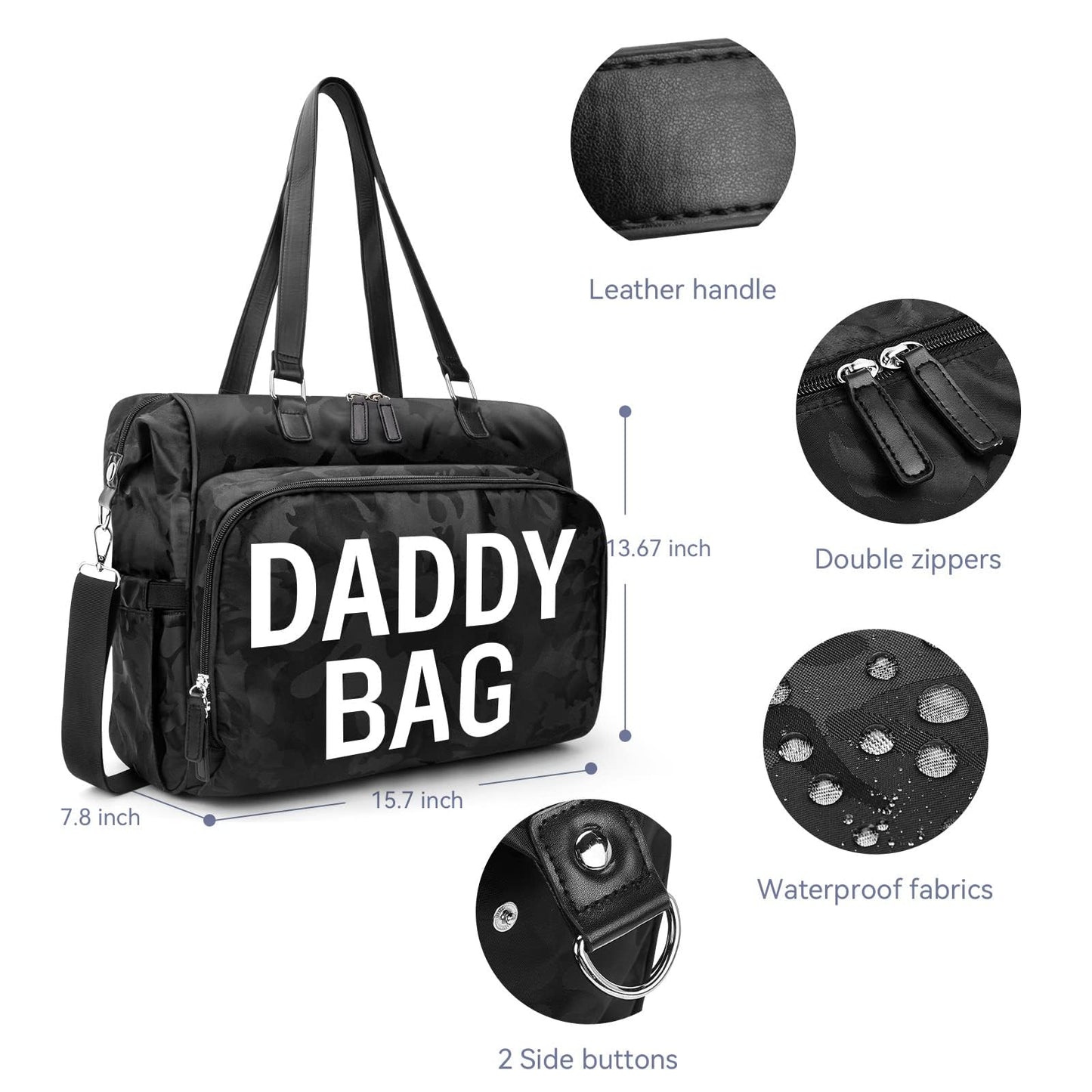 Pripher 4 In 1 Convertible Daddy Bag Backpack, Camo Black Diaper Backpack For Dad And Mom, Father 'S Bag For Hospital With Daddy