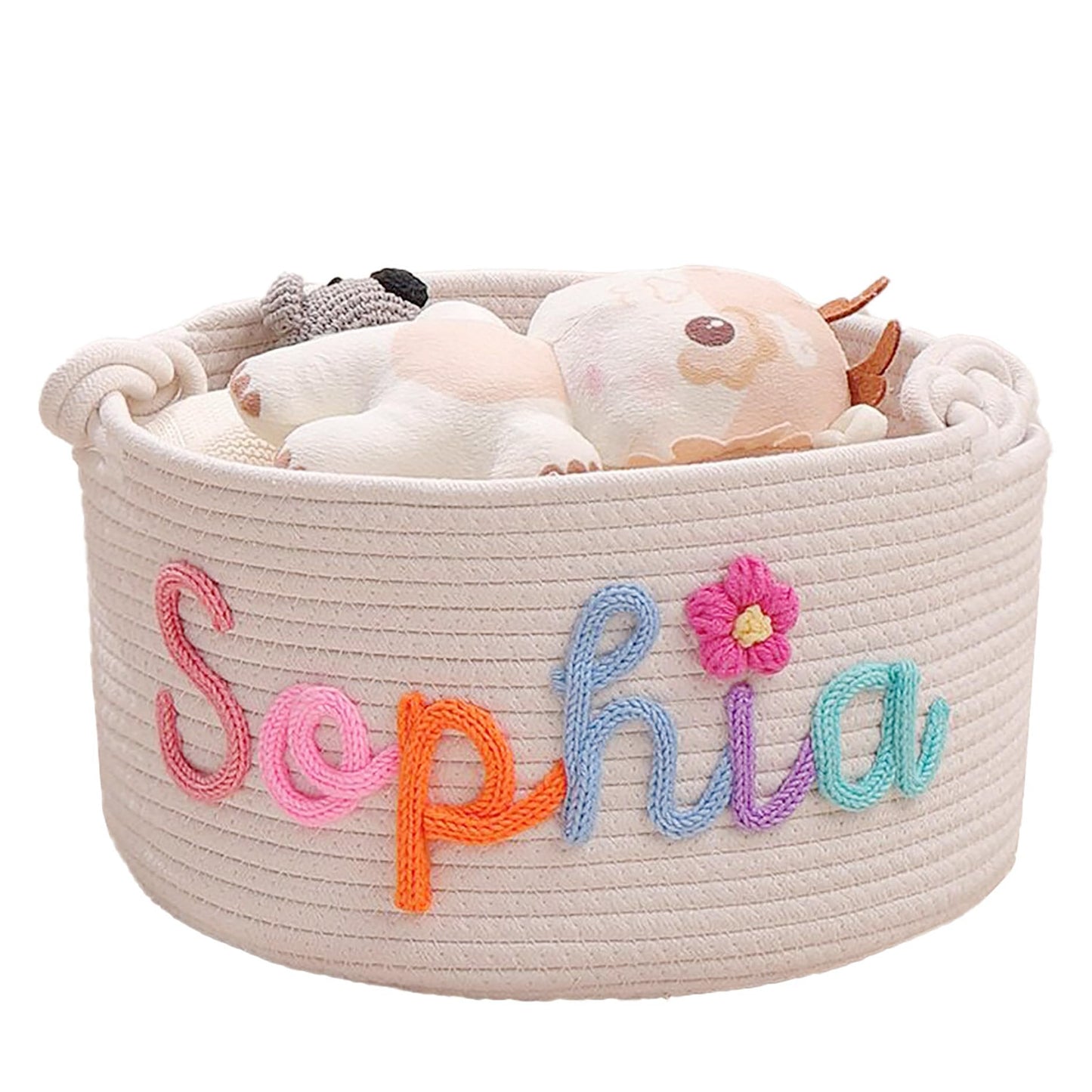 Personalized Baby Basket with Name, Custom Cotton Rope Storage Bin, Newborn Baby Gift Baskets, Baby Shower Gifts, Diaper Caddy O