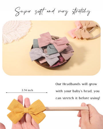 Jollybows 40Pcs Baby Girls Nylon Hair Bows Headbands Linen Hair Bands Elastic Hair Accessories For Kids Infants Newborn (4-40 Pc