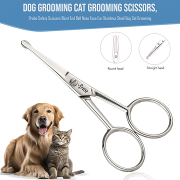 Baby Nail Scissors With Rounded Probe Tip Curved - Stainless Steel 4.5' Good For Dogs And Cats Whiskers