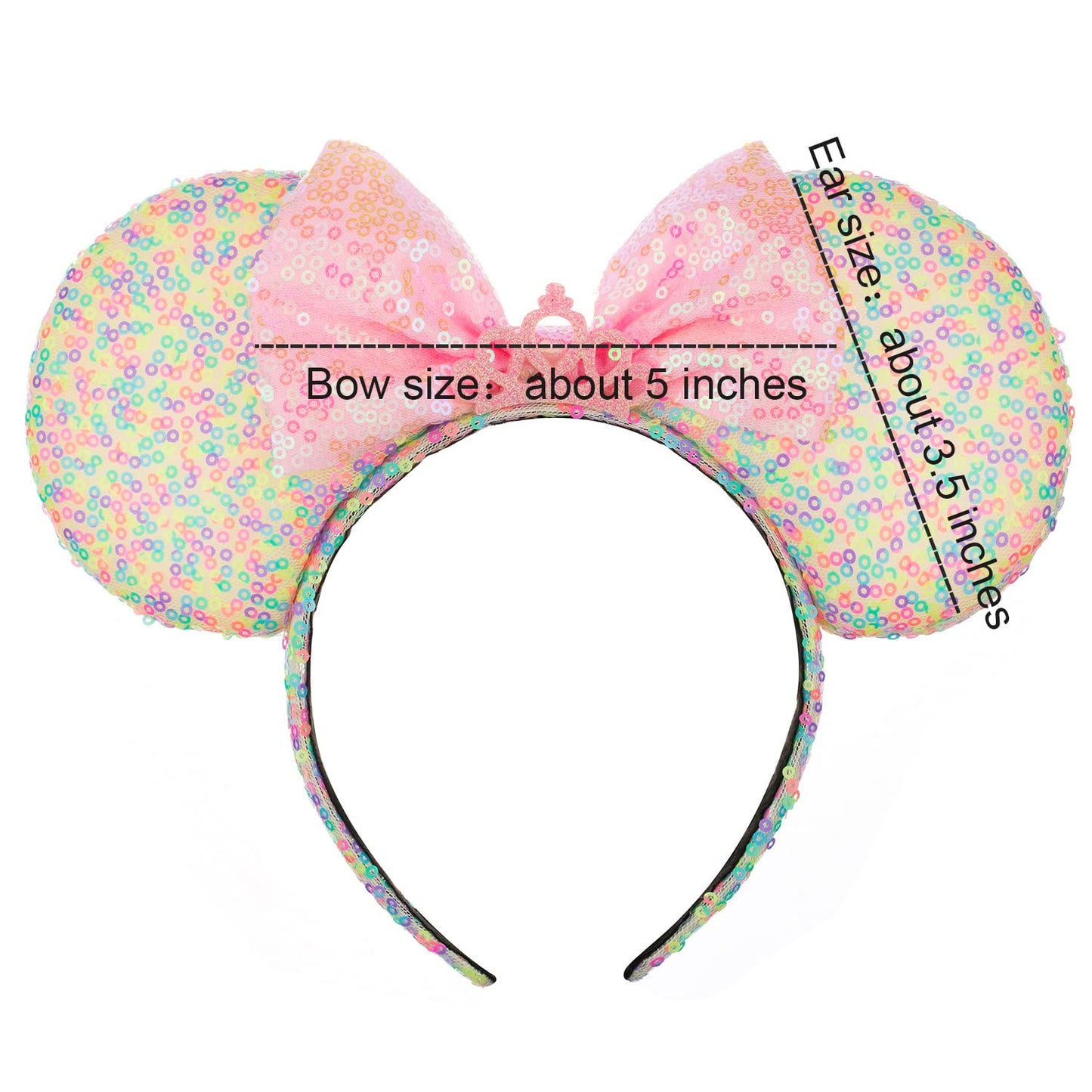 Foeran Mouse Ears Headbands Shiny Bows Mouse Ears Glitter Party Princess Decoration Cosplay Costume For Girls Women (Rainbow-2)