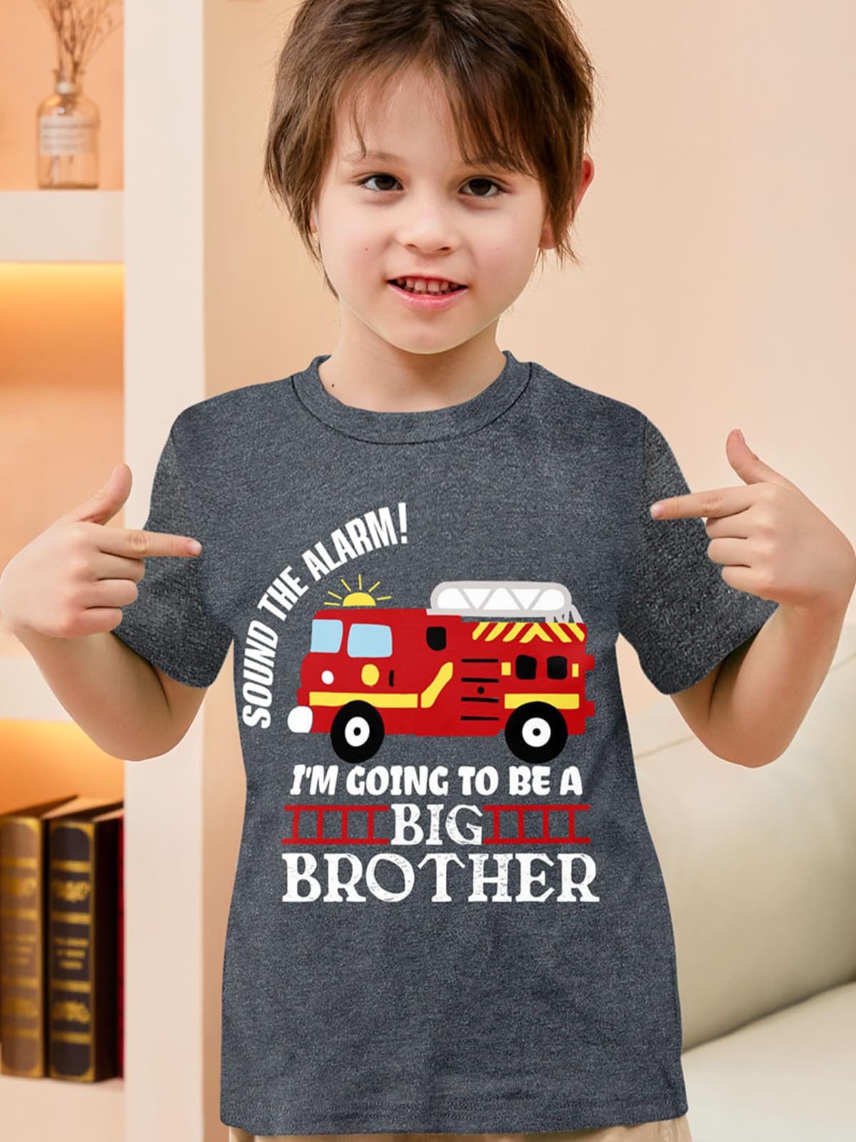 Funnycokid Big Brother T Shirt 6T 5T Promoted To Big Brother Firetruck Fire Engine T-Shirt Black Size 5 6 Pregnancy Announcement