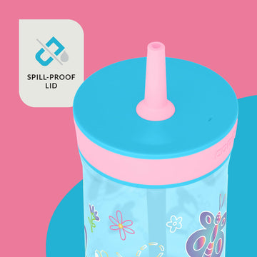 Contigo Leighton Kids Plastic Water Bottles, Spill-Proof Tumblers With Straw, Dishwasher Safe, 14Oz 2-Pack In Blue Raspberry/But