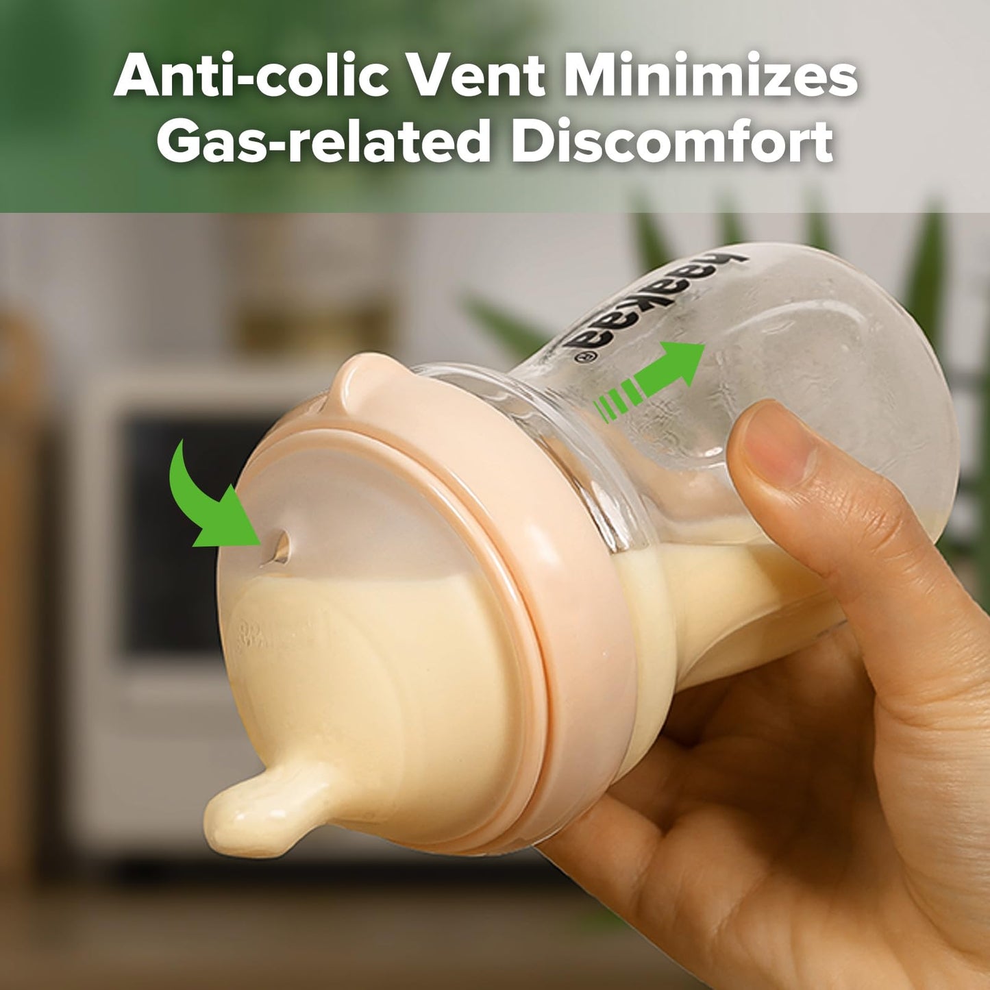 Haakaa Gen.3 Natural Glass Baby Bottle Wide Neck Anti-Colic Variable Flow Nipple - Easy To Clean & Latch For 6M+ Breastfed Babie