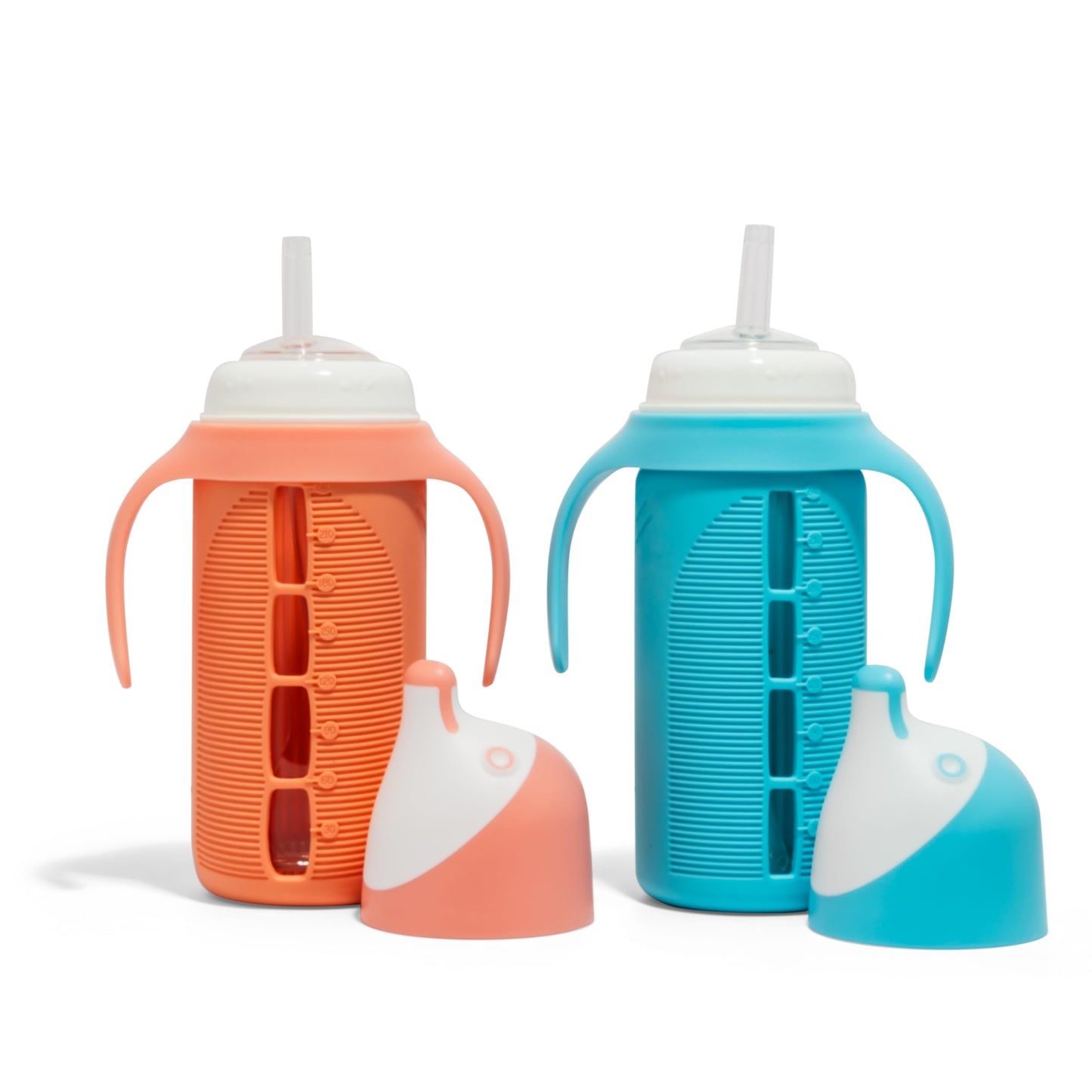 Tabor Place Set of 2 - Glass Sippy Cup for Toddlers - The Luca | Spill-Proof | Silicone Straw | Blue & Orange | 8 oz | Liquids N
