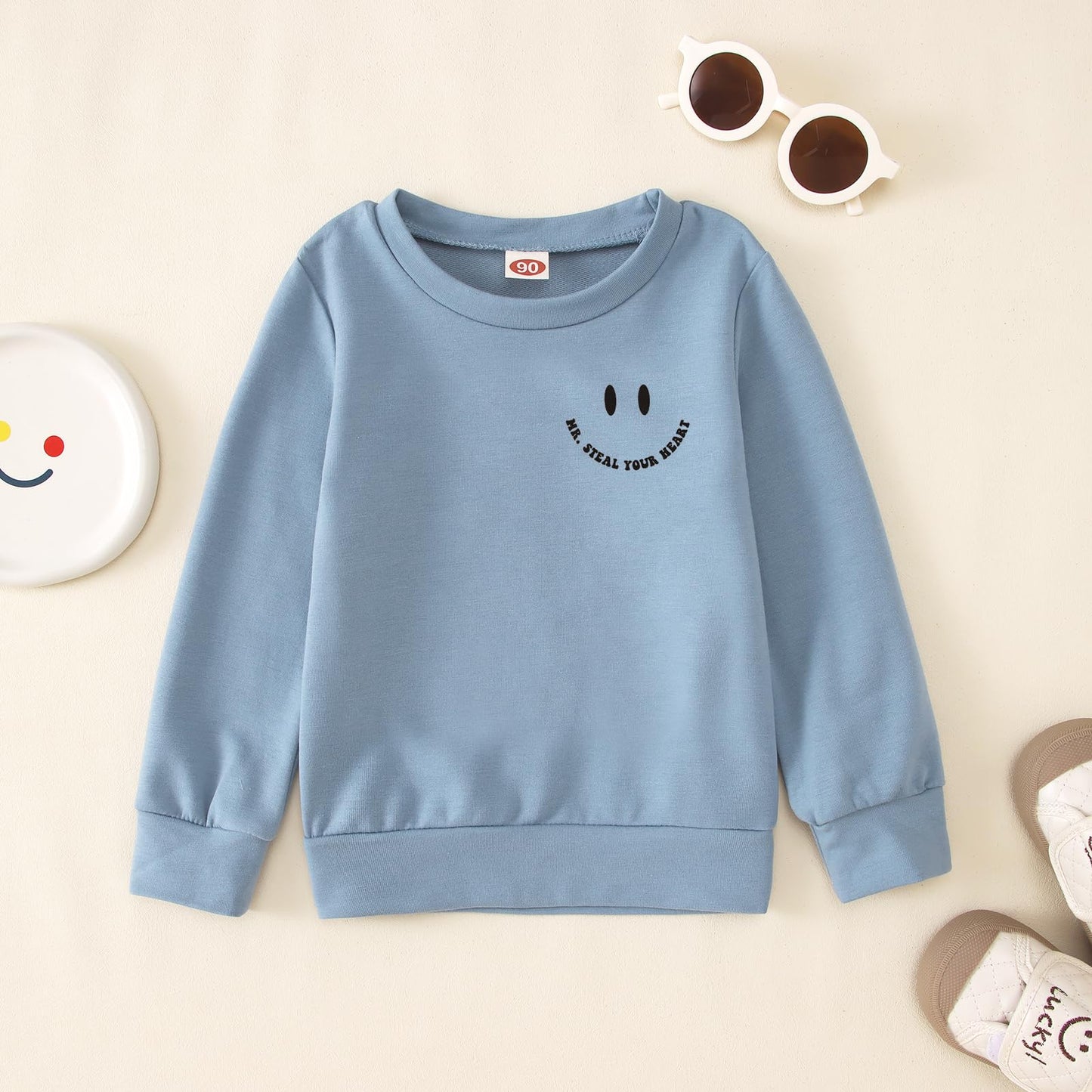 Boutikome Valentines Day Sweatshirt Toddler Baby Boy Mr. Steal Your Heart Shirts Long Sleeve Pullover Spring Tops Clothes(Blue,5