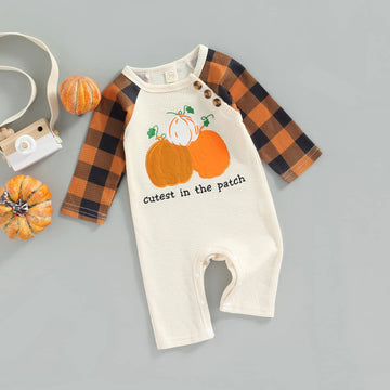 Halloween Baby Boy Girl Outfit Pumpkin Long Sleeve Onesie Romper Jumpsuit Halloween Clothes Girl Boy (Cutest In The Patch,12-18