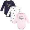 Hudson Baby Unisex Baby Cotton Long-Sleeve Bodysuits, Girl Mommy Pink Navy, 18-24 Months