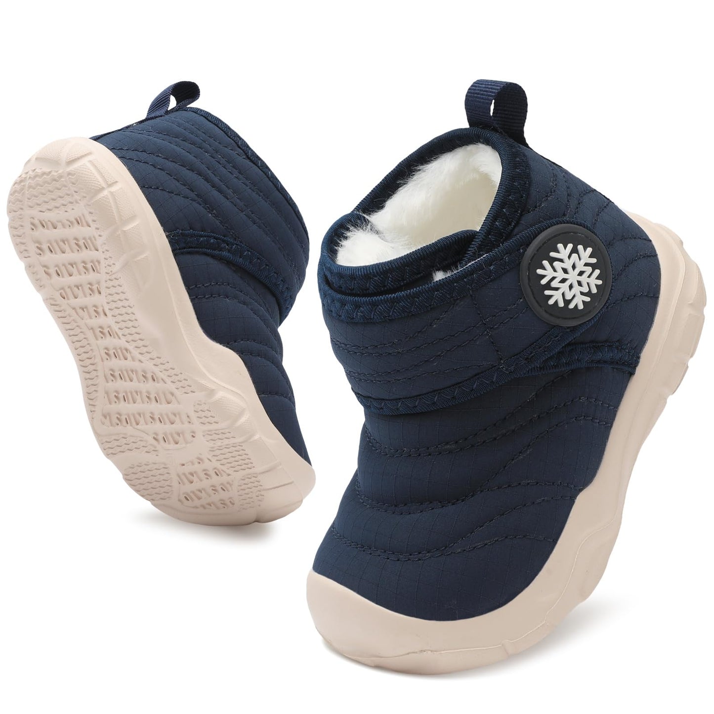 BARERUN Infant Unisex Warm Fur Lining Soft Boots Baby Winter Ankle Non-Slip Sole Toddler Winter Snow Crib Shoes Navy Baby Shoe S