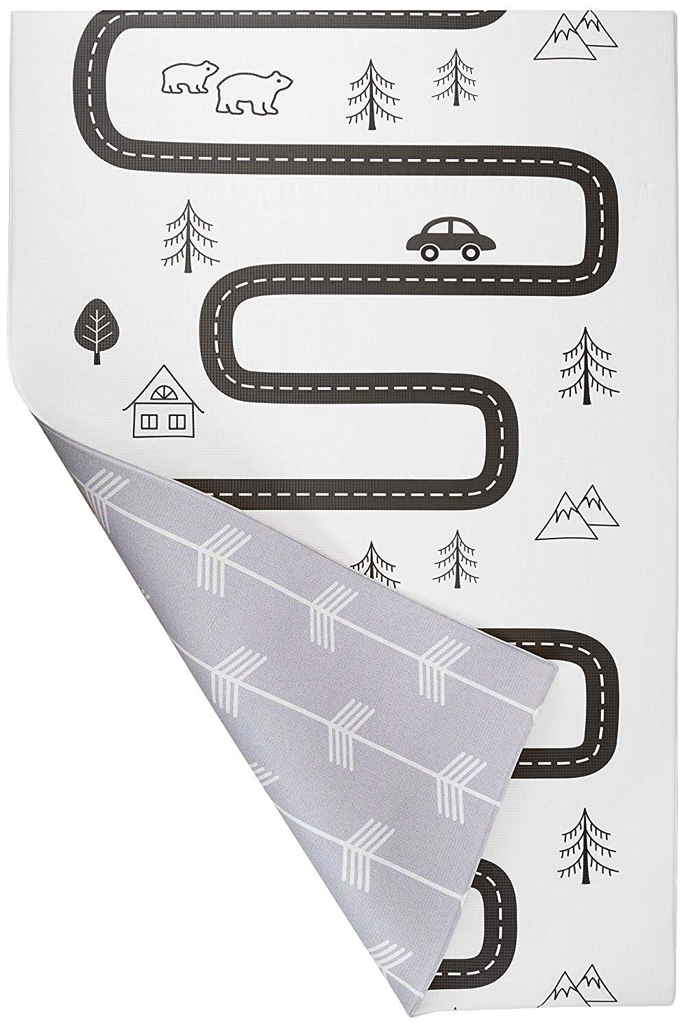 Baby Care Play Mat (Large, Nordic Trails - Morning Fog Arrows) 82'' X 55'' Original One-Piece Reversible Rollable Waterproof Pla