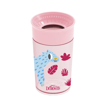Dr. Browns Milestones Cheers 360 Cup Spoutless Transition Cup, Travel Friendly & Leak-Free Sippy Cup, Pink Leopard, 10 Oz/300 Ml