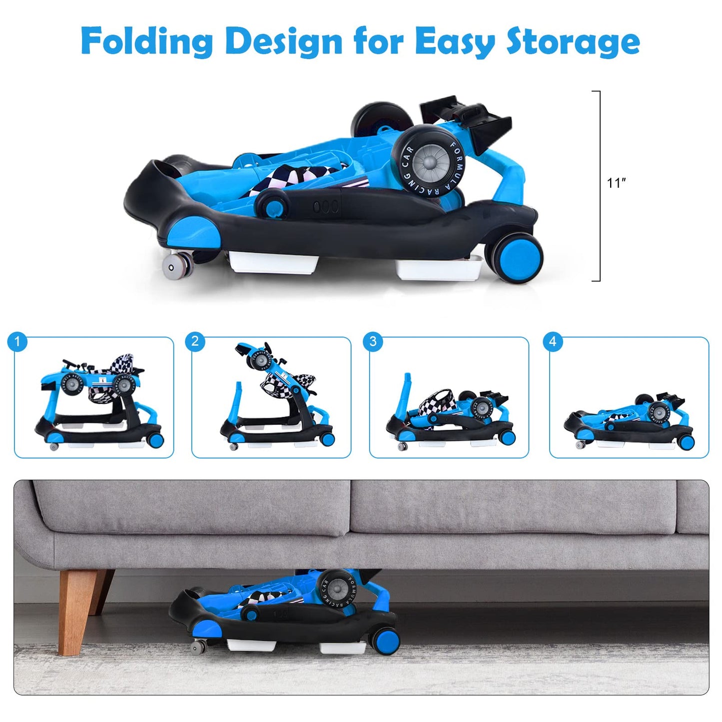 Homgx Baby Walker With Wheels, Convertible Baby Push Walker & Race Car Mode, Infant Activity Center With Music Box, 3 Heights &