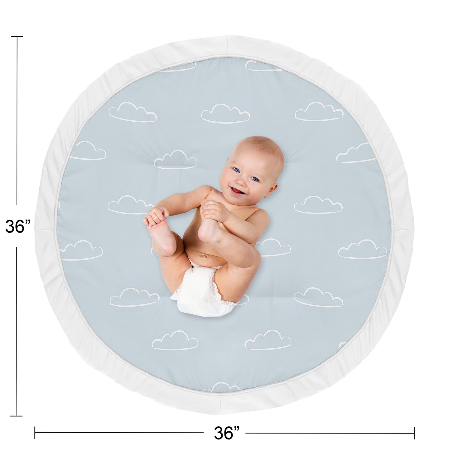 Sweet Jojo Designs Blue Clouds Boy Baby Playmat Tummy Time Infant Play Mat - Slate And White Cloud Sky For Vintage Airplane Avia