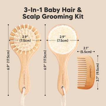 Baby Hair Brush And Comb Set For Newborn - Wooden Baby Hair Brush Set With Soft Goat Bristle, Baby Brush Set For Newborns, Baby