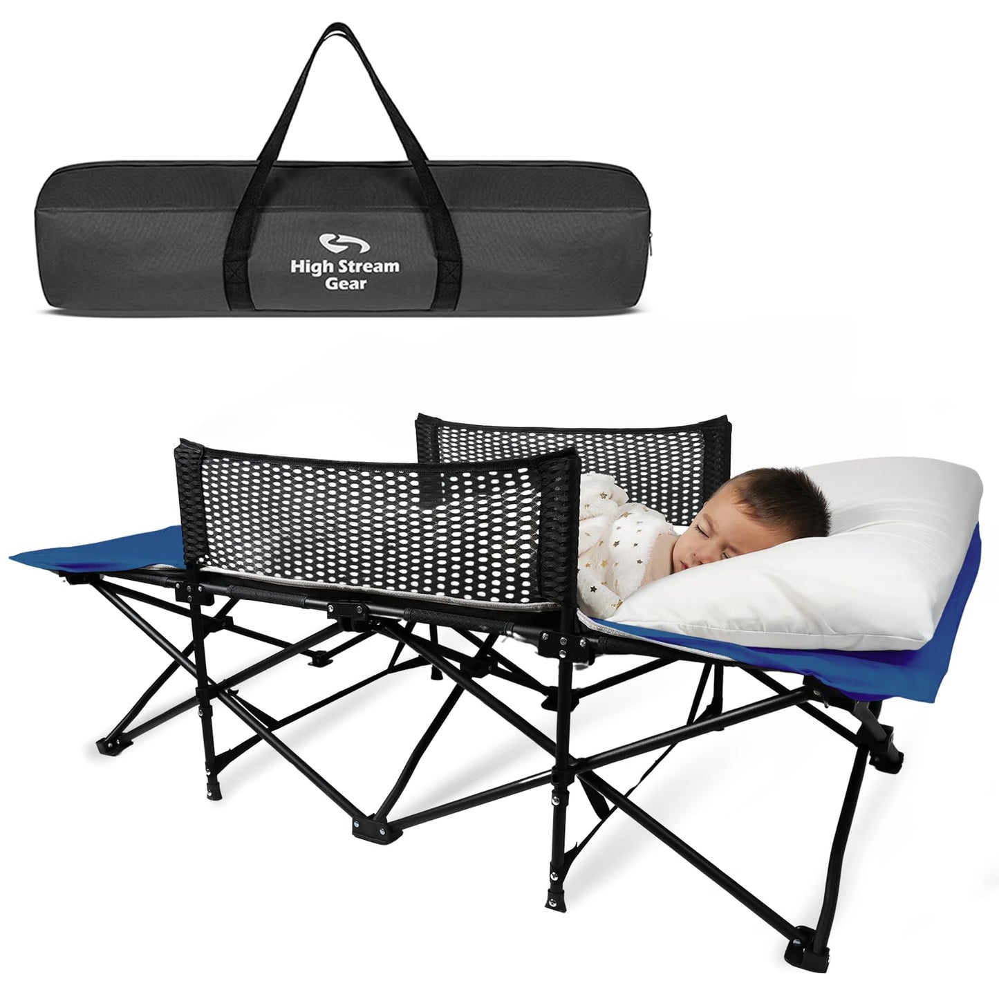 High Stream Gear Toddler Cot Bed: Kids Travel Camping and Portable Folding Cot, Great for Outdoors and Young Guests at Home. Com