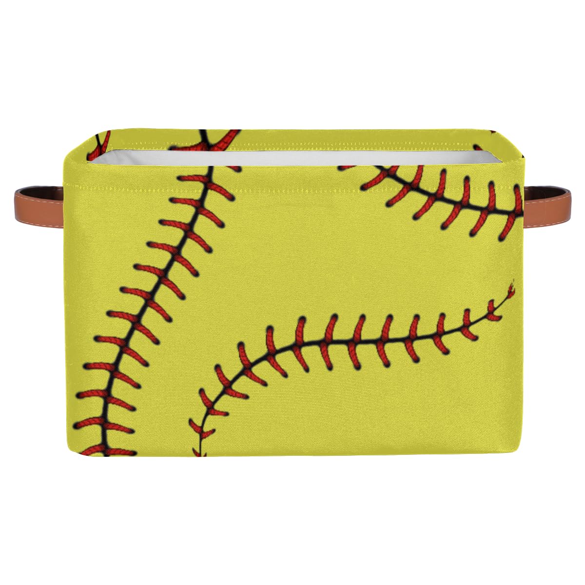 AUUXVA Yellow Baseball Softball Storage Basket, Sports Theme Large Storage Bins Box with Handles, Easter Gift Baskets Ideal for