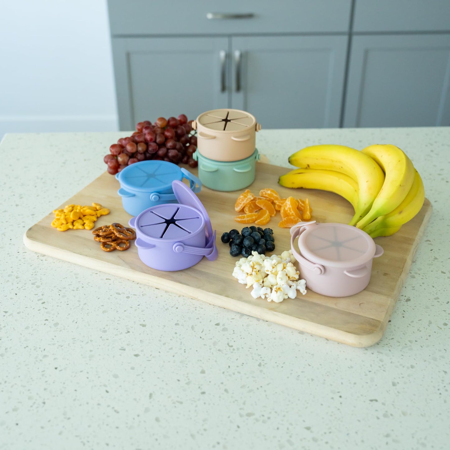 Silicone No Spill Snack Cups For Toddlers - Portable Baby Snack Cup Containers With Dustproof Lid - Dishwasher-Friendly Toddler