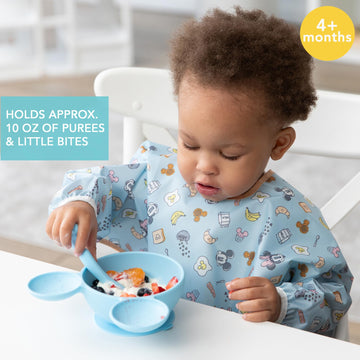Bumkins Disney Baby Bowl, Silicone Feeding Set With Suction For Baby And Toddler, Includes Spoon And Lid, Essentials For Baby Le