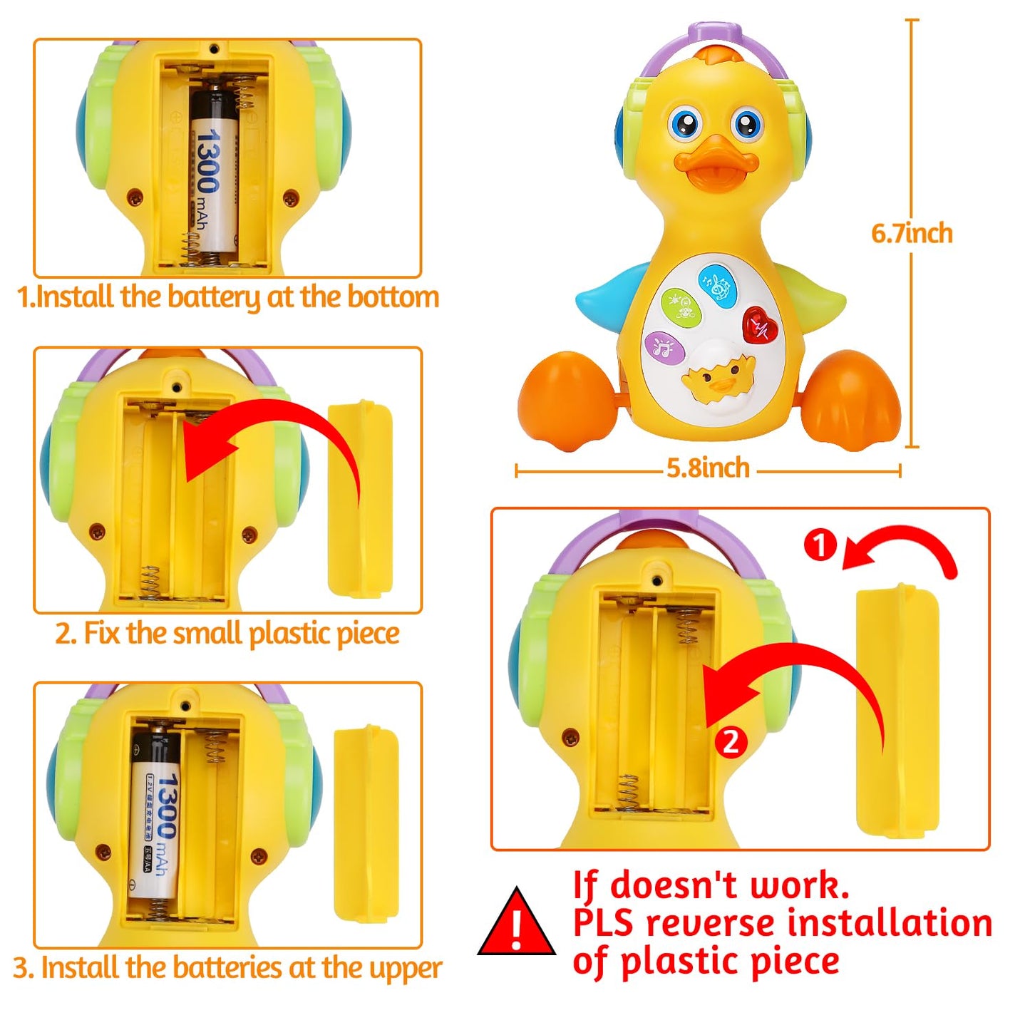 Baby Musical Duck Toy Dancing Crawling Tummy Time, Light Up Infant Toys 0-3-6 6-12 12-18 Months Easter Gifts for 1 2 Year Old Bo