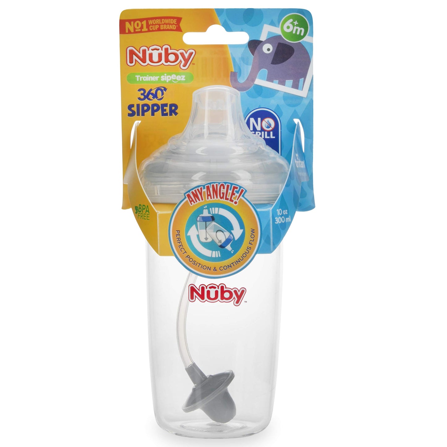 Nuby Tritan No-Spill Trainer Cup With Silicone Spout & 360 Weighted Straw With Hygienic Cover