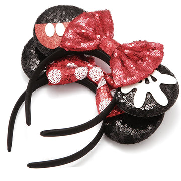 Rcjera Mouse Ears Headbands Set - 2 Pcs Classic Glitter Bow And Palm Ears For Kids, Girls, Women, Princess Cosplay, Birthday, Ch