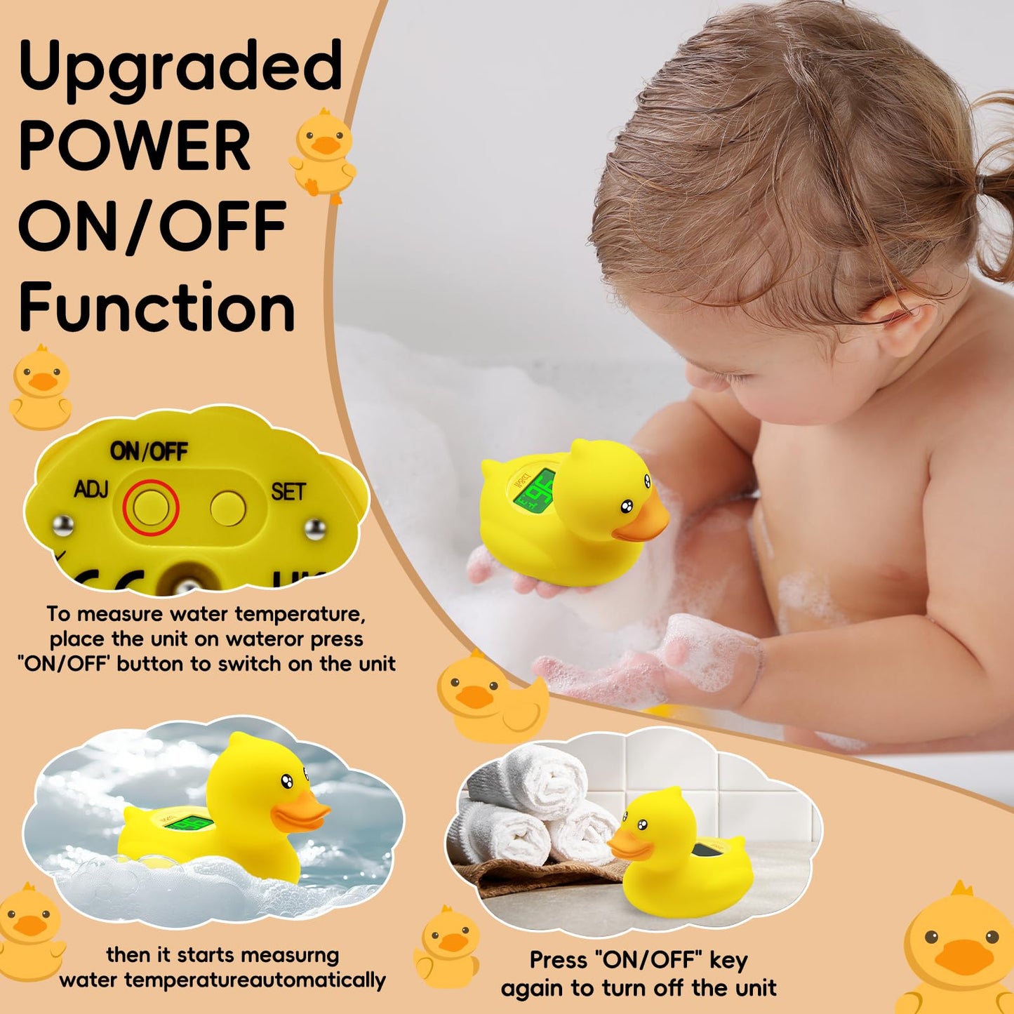 B&H Rechargeable Baby Bath Thermometer, Digital Floating Shower Thermometer For Newborn Bathtub And Room, Upgraded Turn Off Func