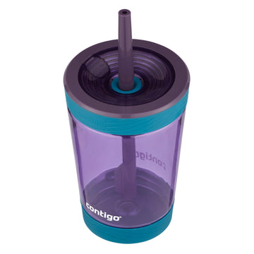 Contigo Spill-Proof 14Oz Kids Tumbler With Straw, Bpa-Free Plastic, Eggplant Design, Fits Cup Holders, Top-Rack Dishwasher Safe