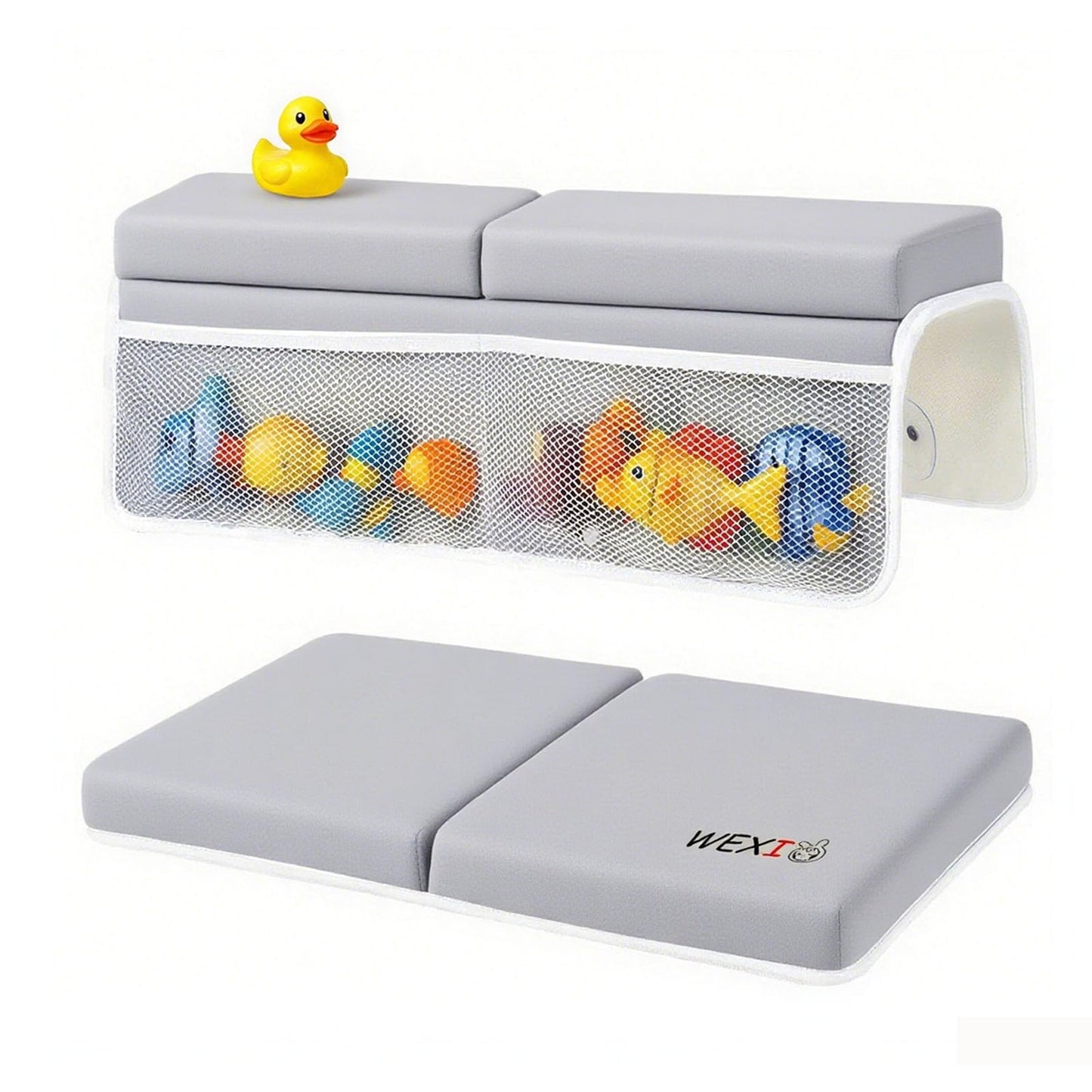 WEXIO Water-Resistant Baby Bath Kneeler and Elbow Rest Pad Set, Soft Bathtub Kneeling Pad for Bathing Baby with Toys Pocket, Tub
