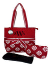 Sazybee 3 Piece Diaper Tote Bag Set - Custom Embroidery Available (Monogrammed Burgundy Medallions)