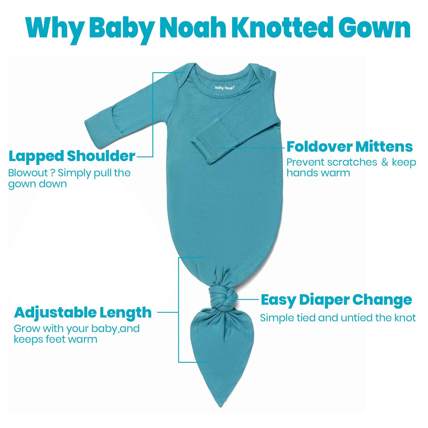 Baby Knotted Gown, Super Soft Newborn Infant Long Sleeve Sleeper For Baby Girl And Boy Sleepwear With Hat Set (Blue Green, 0-3 M
