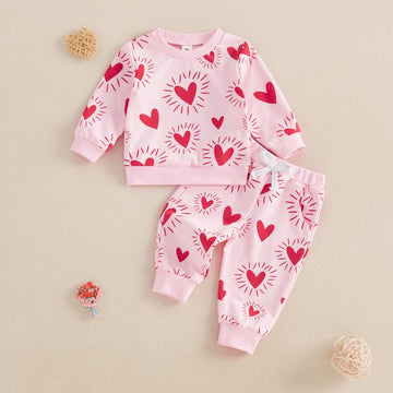 Ayalinggo Toddler Baby Girl Valentines Outfit Love Heart Shirt Long Sleeve Sweatshirt Casual Pants Valentines Day Clothes (Pink