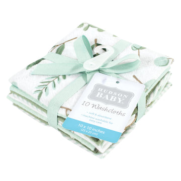 Hudson Baby Unisex Baby Flannel Washcloths, Eucalyptus 10Pk, One Size