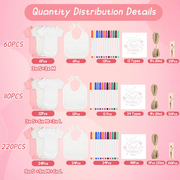 Bouboni 60 Pcs Diy Baby Bibs Bodysuit Set Baby Shower Game 6 White Baby Bibs 6 Newborn Bodysuit 12 Fabric Markers 12 Stencils 23