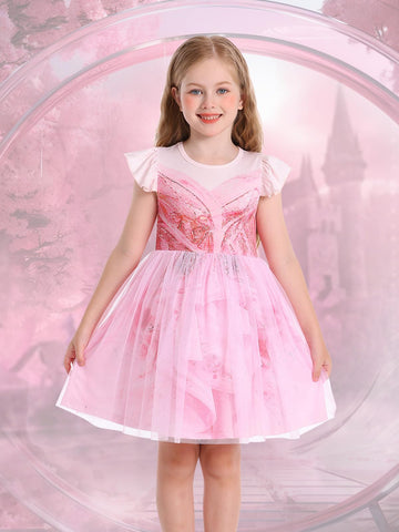 Marendyee Pink Witch Dress For Girls Halloween Costume Kids Tulle Dresses Flutter Sleeve (9-10 Years)