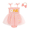 Titkkop Baby Girl 1St Birthday Clothes One Year Old Tulle Romper Sleeveless Bodysuit Cake Smash Outfits(Pink6,9-12M)