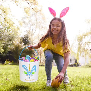 2 Pcs Easter Canvas Bunny Baskets For Kids, Personalized Unicorn Tote Bags For Easter Party Decoration, Toy Candy Gifts Storage,
