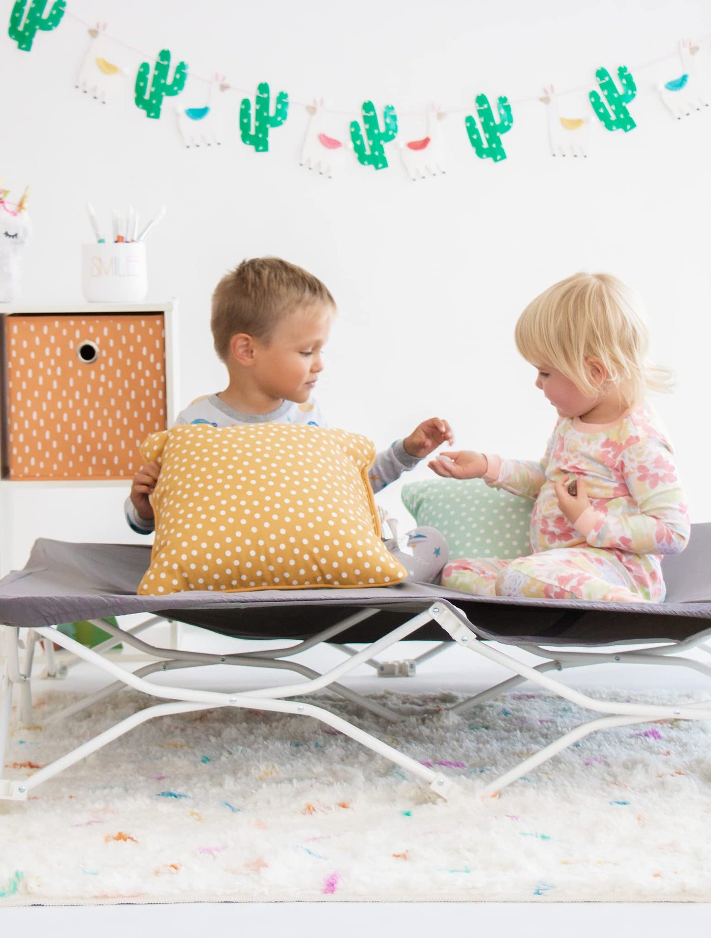 Regalo My Cot Twin Portable Toddler Bed, Includes Fitted Sheet, Gray